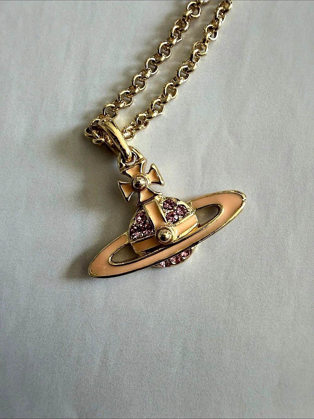 Vivienne Westwood Mayfair Bas Relief Pendant Gold & Pink Necklace